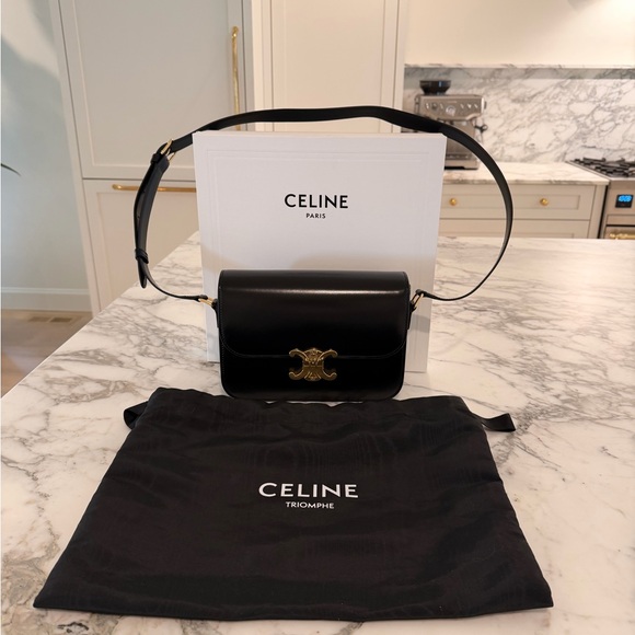 Celine Handbags - Celine Classique Triomphe bag in Shiny Calfskin with Gold Hardware